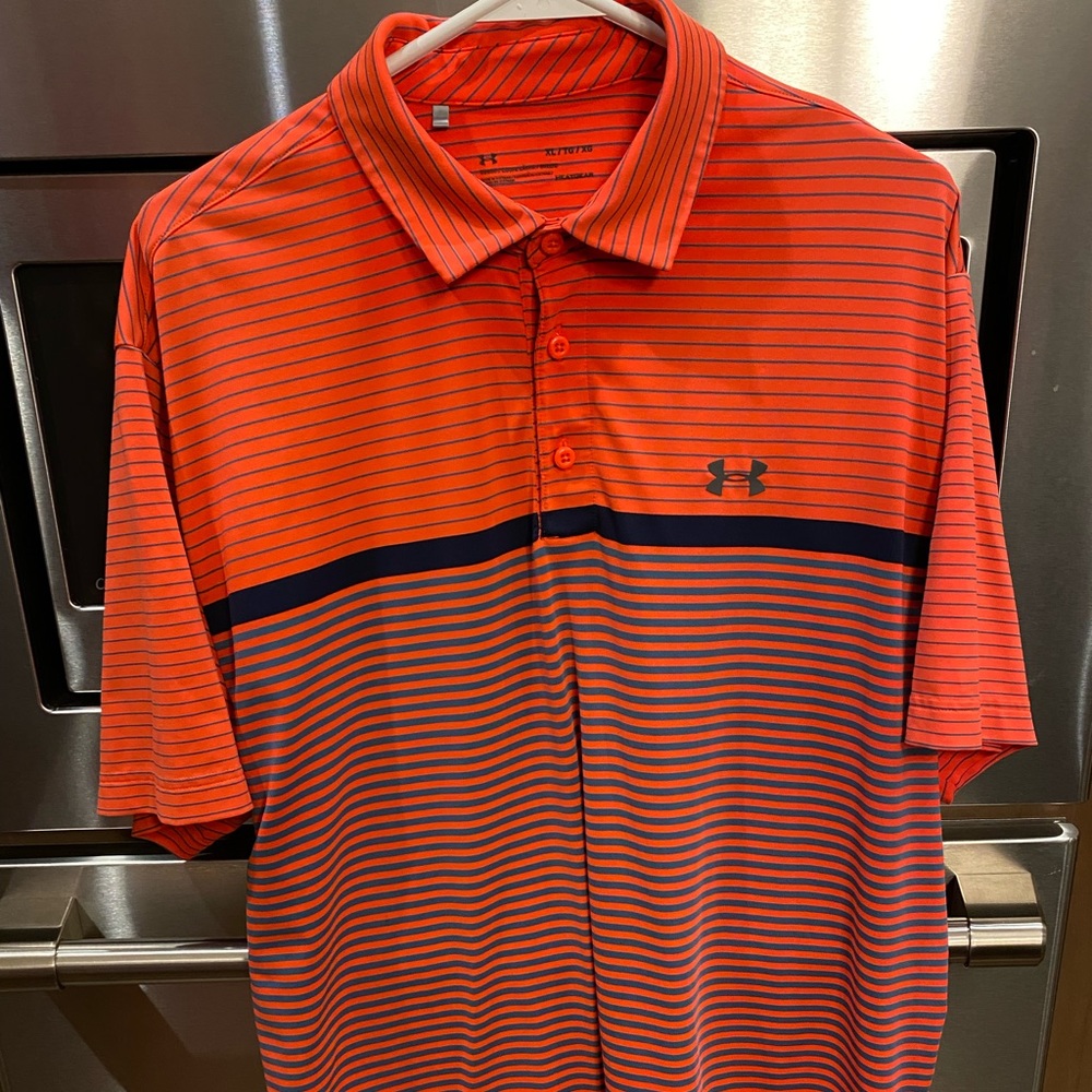 UNDER ARMOUR Loose Heat Gear‎ Golf Polo Mens XL Orange/Blue - Excellent Cond